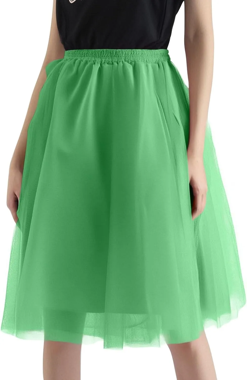 Women Elastic Ruffle Underskirts for Cosplay Tutu Skirt A-Line Tulle Party Midi Skirt Elegant Lightweight Petticoat