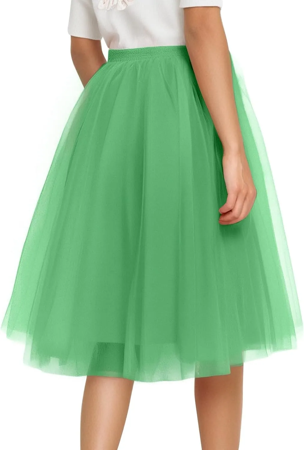 Women Elastic Ruffle Underskirts for Cosplay Tutu Skirt A-Line Tulle Party Midi Skirt Elegant Lightweight Petticoat