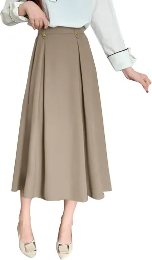 Women Fashion Casual Mid Length Suit Skirt A Line High Waisted Pleated Skirt Daily Long Leather Skirts for Women