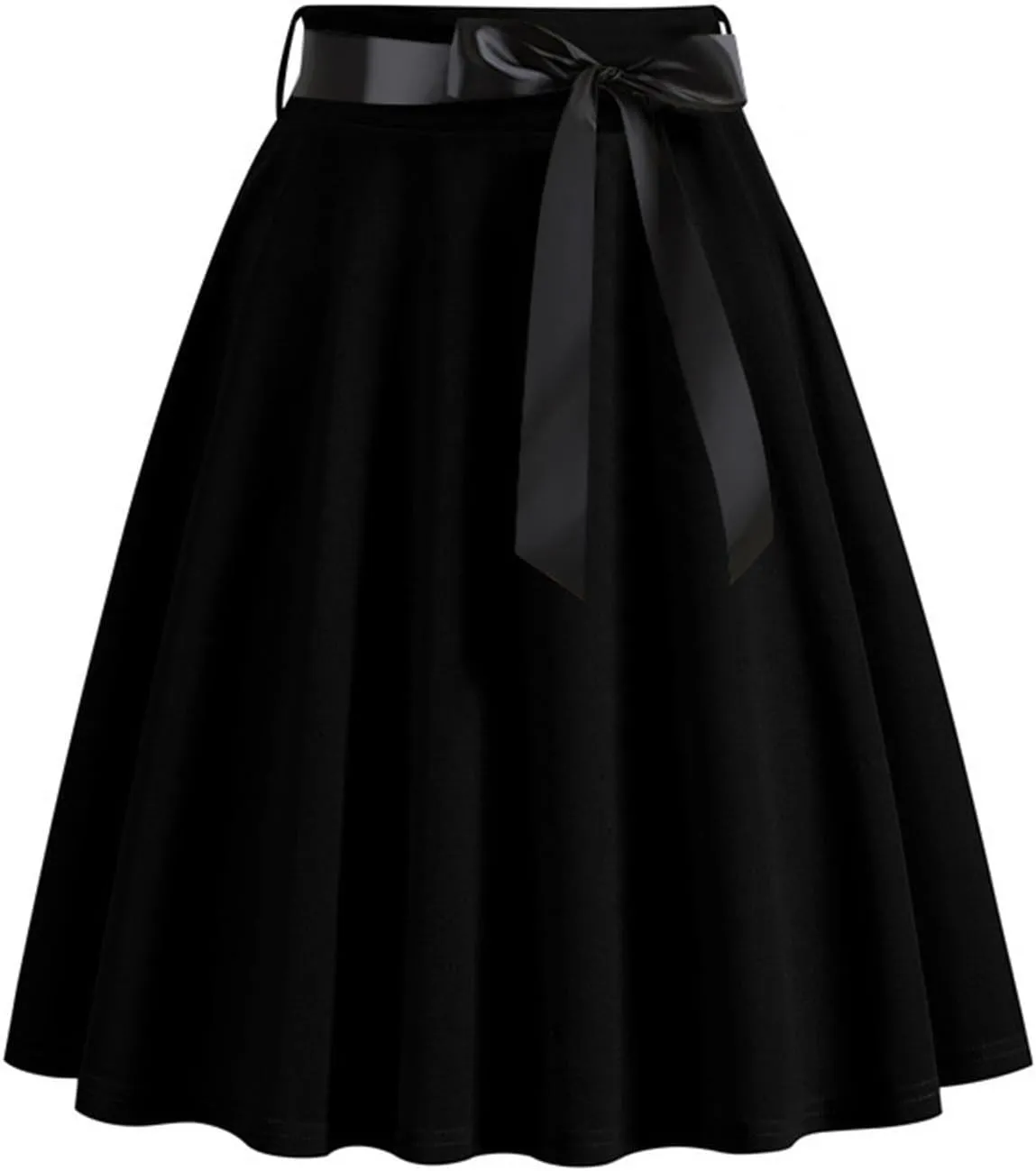 Women Knee Length 50s Retro Skirts Vintage Hepburn Rockabilly Skirts High Waist Flared A-Line Swing Skirt with Belt