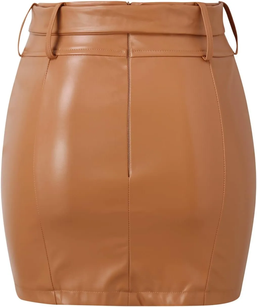 Women Leather Skirts High Waist Mini Skirt A Line PU Mini Zipper Skirt Streetwear Twill on Midi Skirt