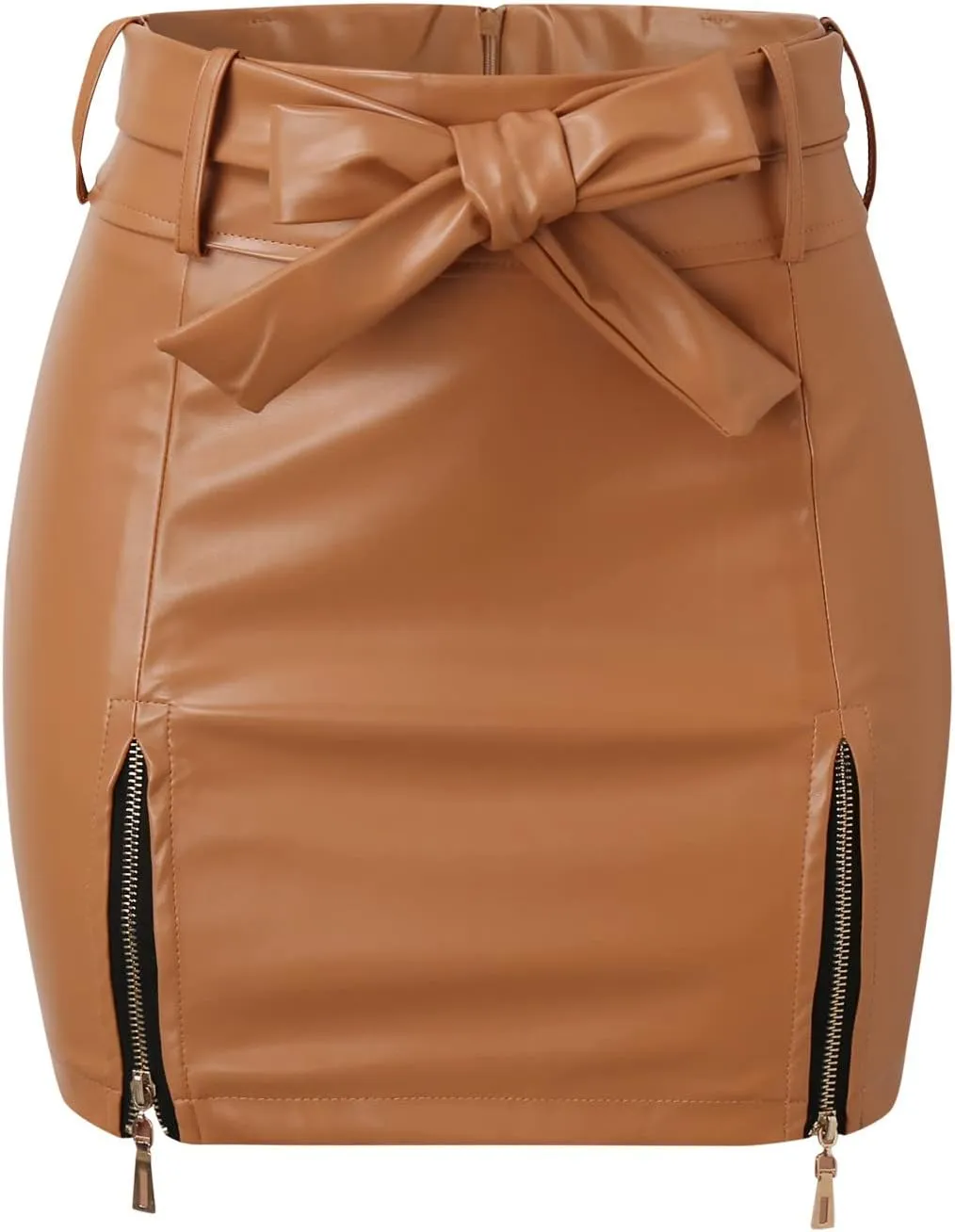 Women Leather Skirts High Waist Mini Skirt A Line PU Mini Zipper Skirt Streetwear Twill on Midi Skirt