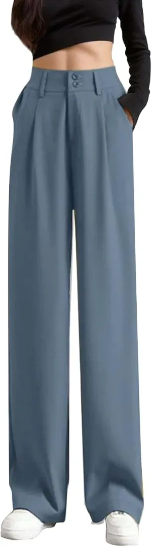 Women Linen Blend Summer Casual Loose Palazzo Lounge Pants Elastic Waist Baggy Stretchy Plus Size Trouser Trendy