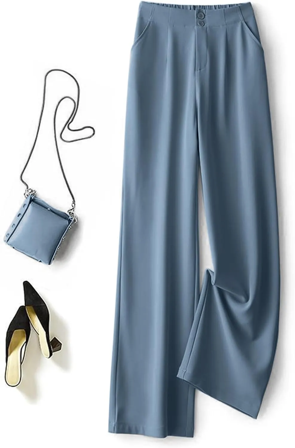 Women Linen Blend Summer Casual Loose Palazzo Lounge Pants Elastic Waist Baggy Stretchy Plus Size Trouser Trendy