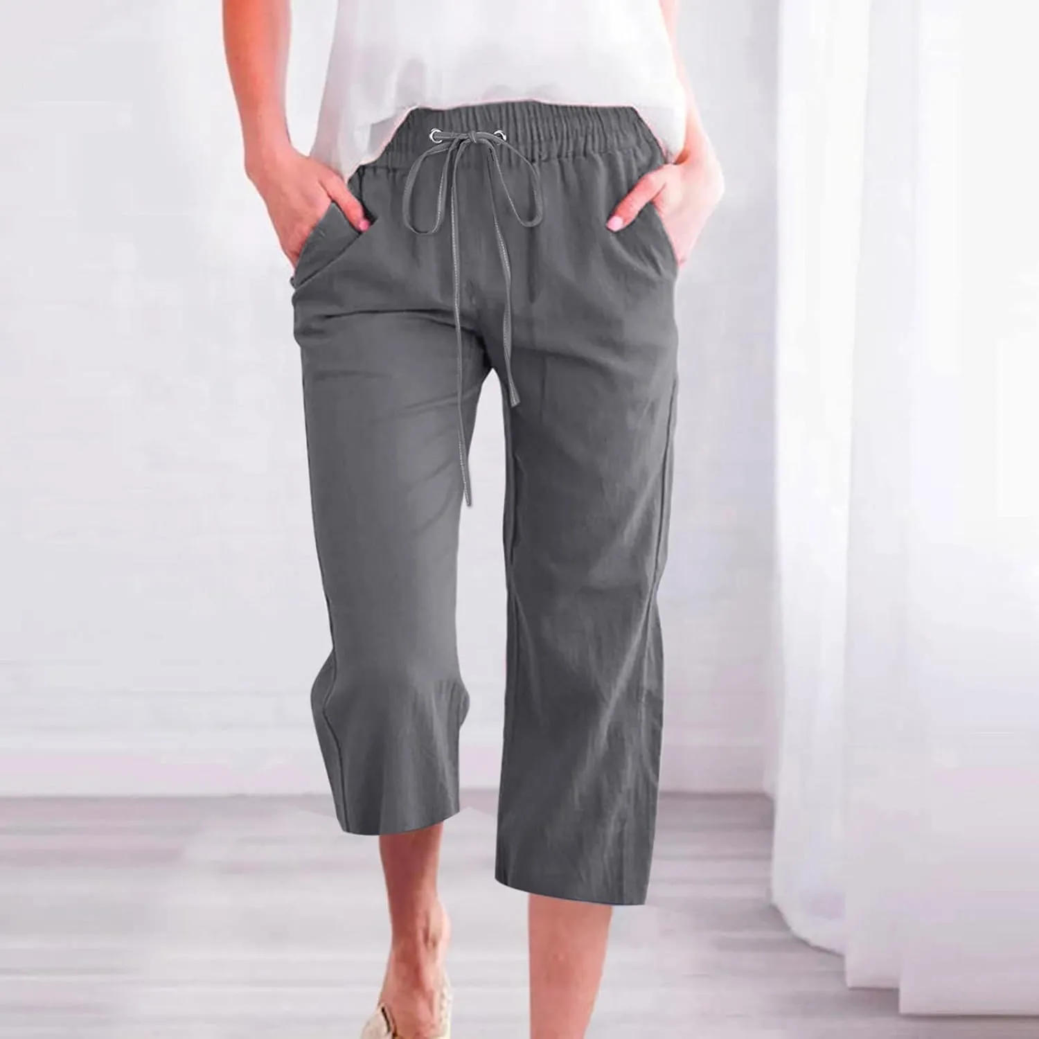 Women Linen Blend Summer Floral Palazzo Lounge Pants Low Waist Wide Leg Slim-Fit Palazzo Lounge Pants Vacation