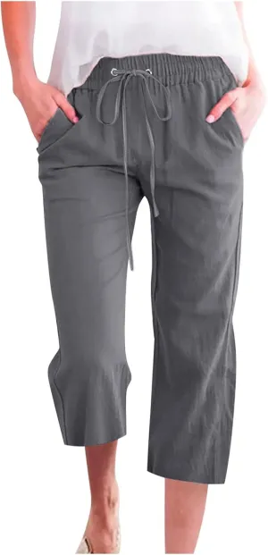 Women Linen Blend Summer Floral Palazzo Lounge Pants Low Waist Wide Leg Slim-Fit Palazzo Lounge Pants Vacation