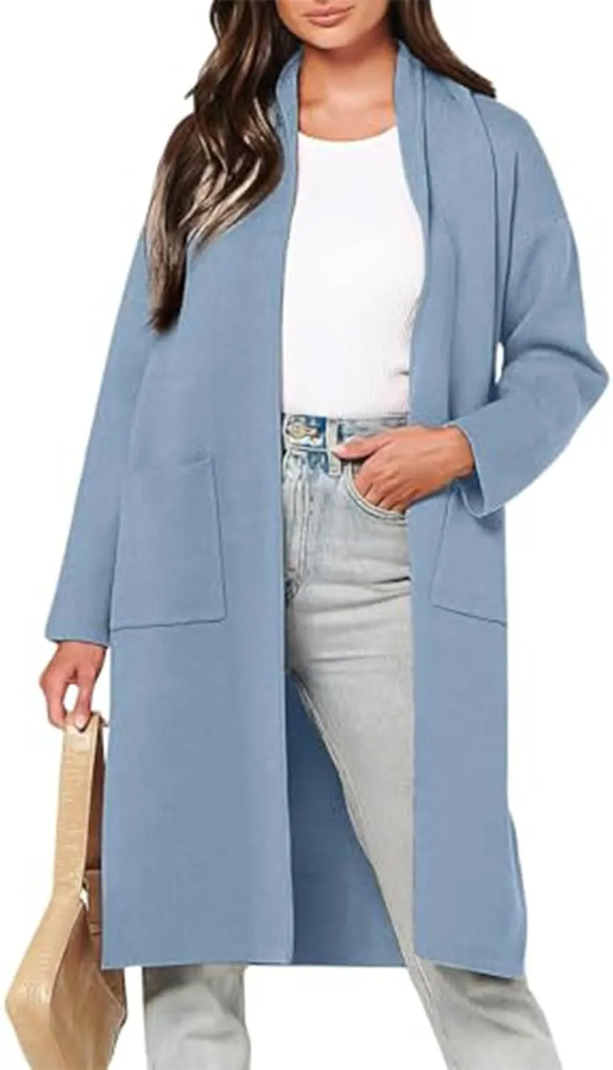 Women Long Cardigans Outwear Coat Slouchy Wool Open Front Sweater Coat with Pockets Sweaters Jackets Trench Clothes