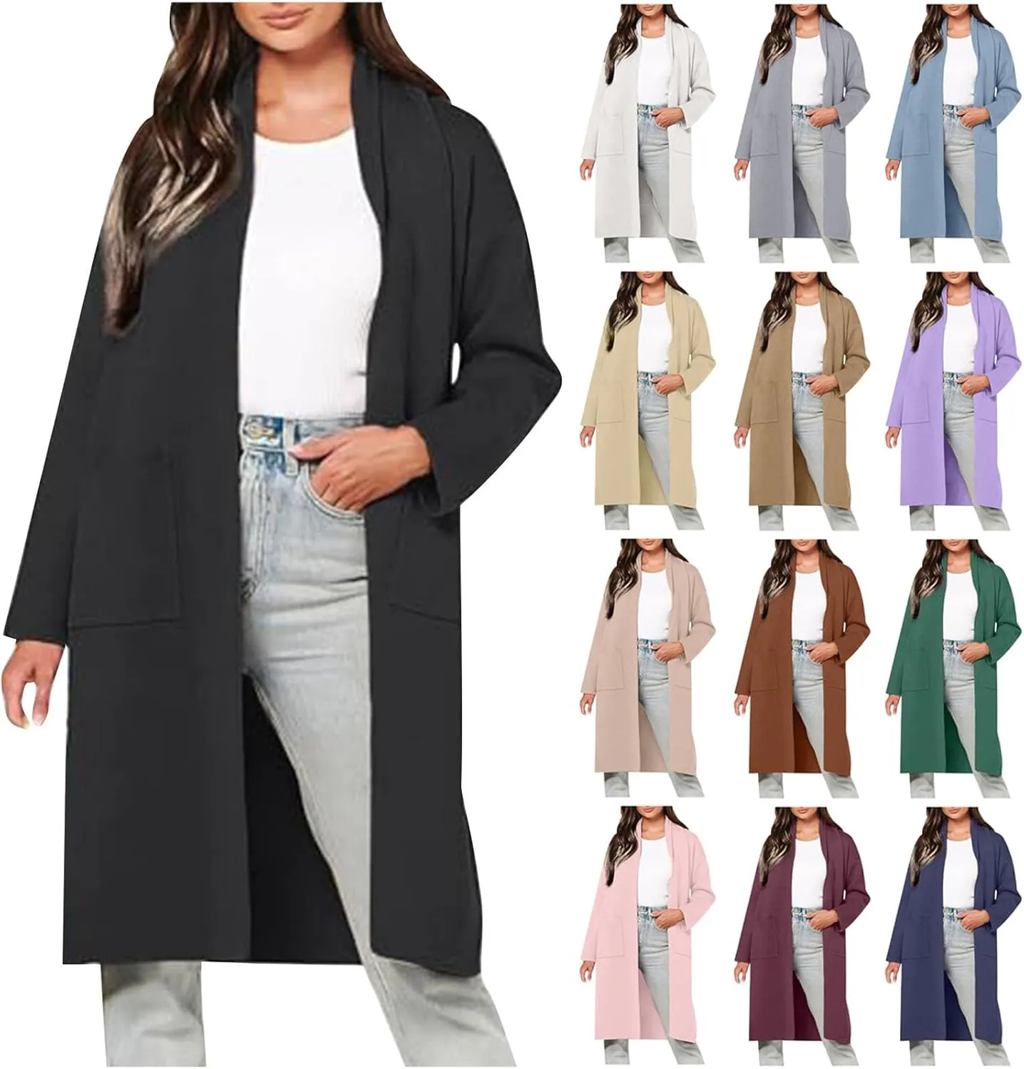 Women Long Cardigans Outwear Coat Slouchy Wool Open Front Sweater Coat with Pockets Sweaters Jackets Trench Clothes
