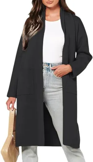 Women Long Cardigans Outwear Coat Slouchy Wool Open Front Sweater Coat with Pockets Sweaters Jackets Trench Clothes