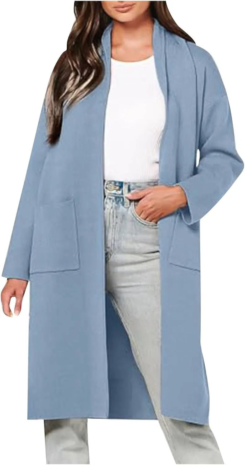 Women Long Cardigans Outwear Coat Slouchy Wool Open Front Sweater Coat with Pockets Sweaters Jackets Trench Clothes