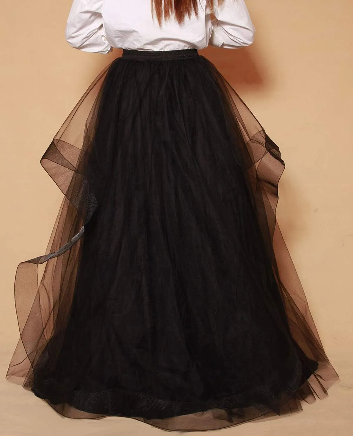 Women Maxi Long Tulle Skirt A Line Horsehair Tiered Floor Length Plus Size High Waisted Tutu for Wedding Bridal Party
