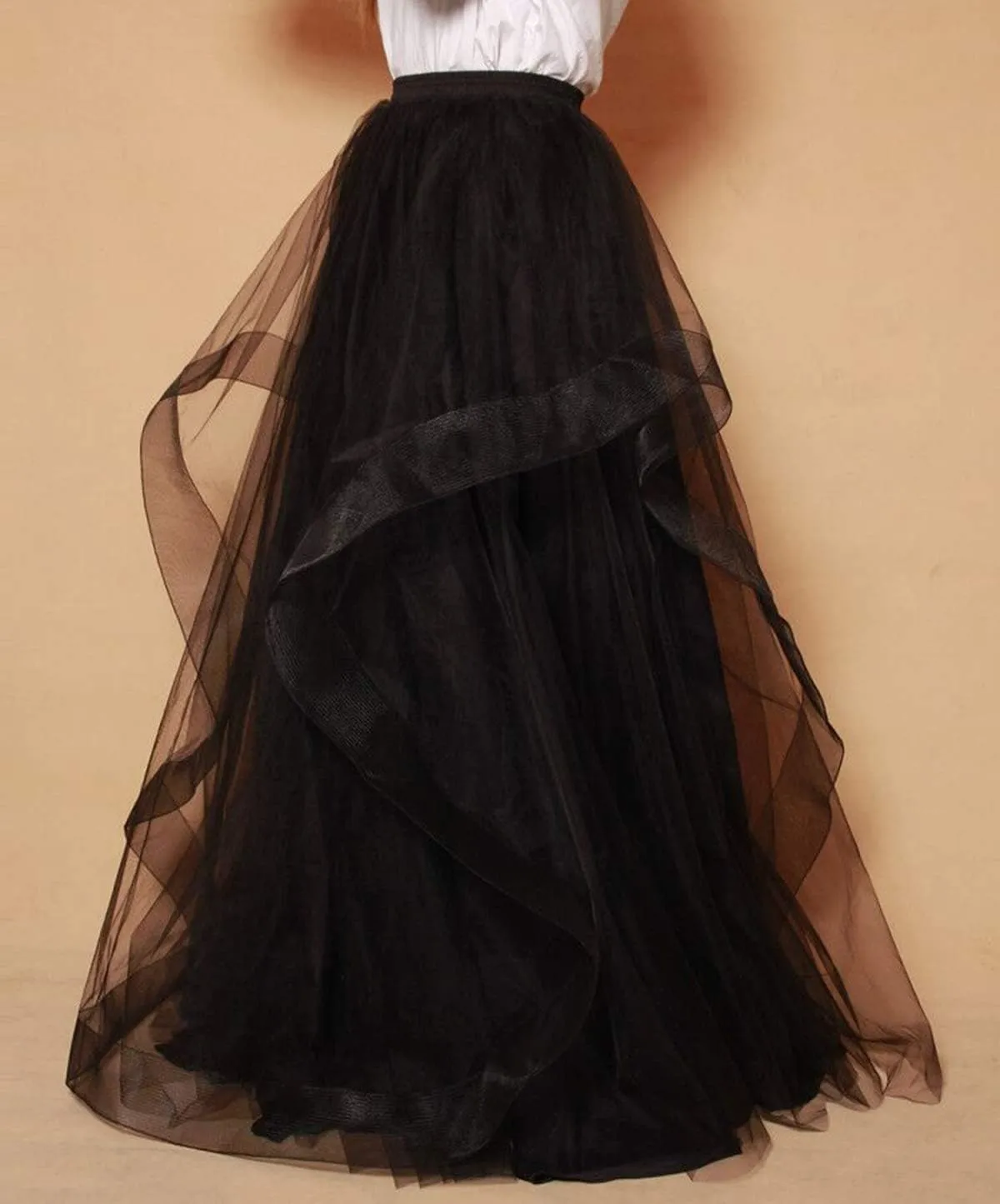 Women Maxi Long Tulle Skirt A Line Horsehair Tiered Floor Length Plus Size High Waisted Tutu for Wedding Bridal Party