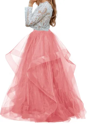 Women Maxi Long Tulle Skirt A Line Horsehair Tiered Floor Length Plus Size High Waisted Tutu for Wedding Bridal Party