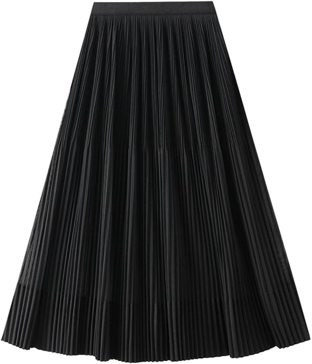 Women Mid Length Skirt Dance Party A Line High Waisted Reversible Tulle Skirt Holiday Party Costume Waistband for