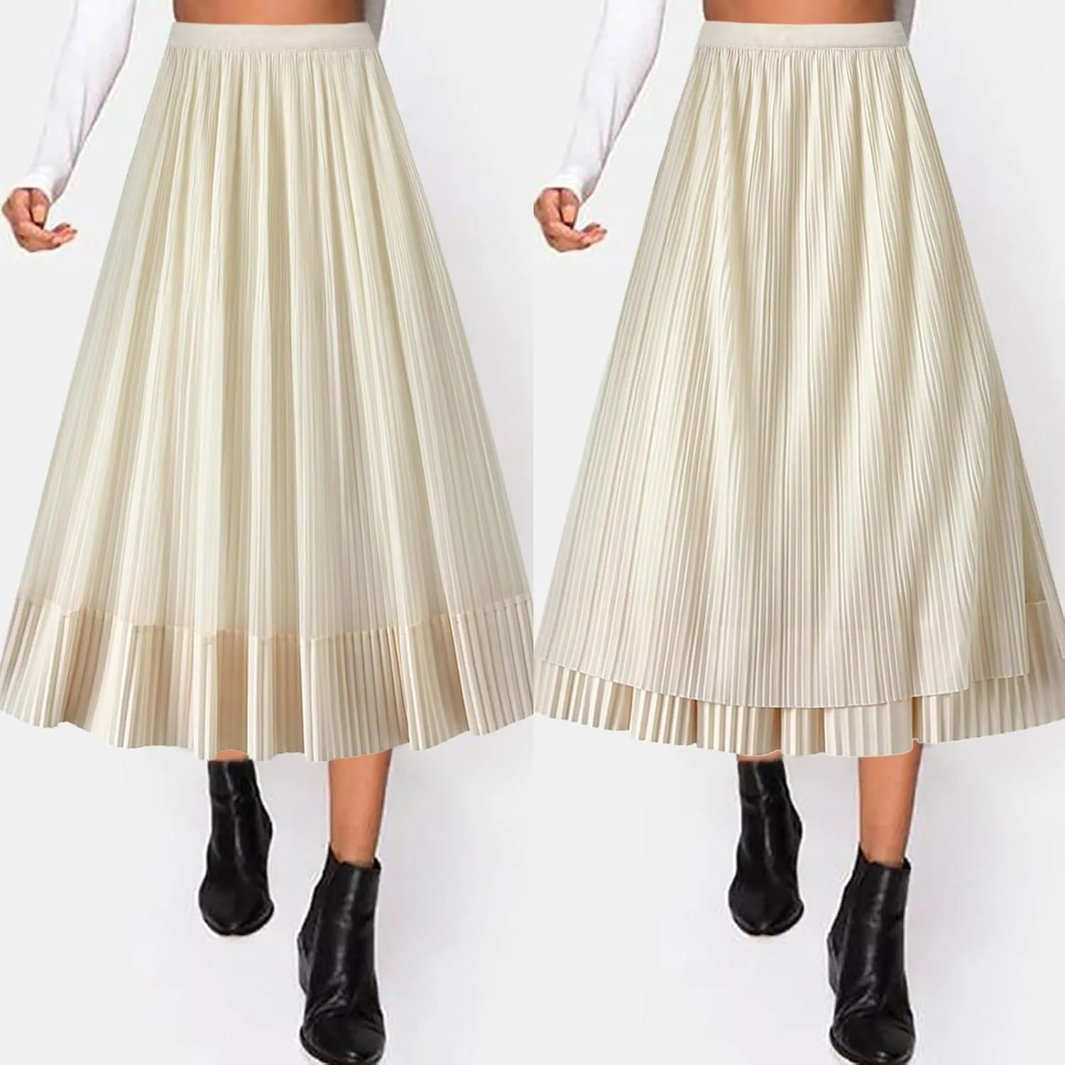 Women Mid Length Skirt Dance Party A Line High Waisted Reversible Tulle Skirt Holiday Party Costume Waistband for