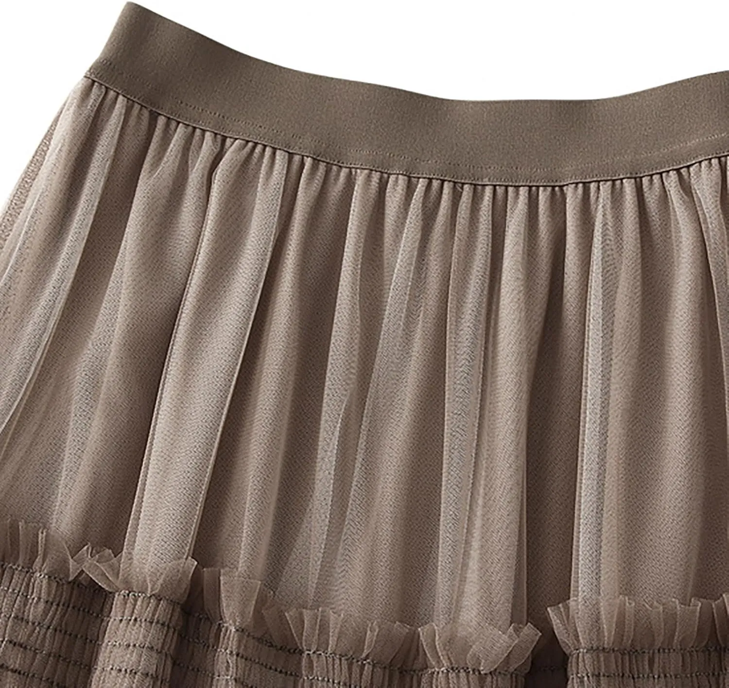 Women Mid Length Skirt Dance Party A Line High Waisted Ruffles Tulle Skirt Holiday Party Costume Half Skirt Women