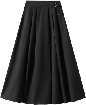 Women Mid Length Suit Skirt A Line High Waisted Pleated Skirt Daily Costume Half Suit Jean Skirts for Teen Girls