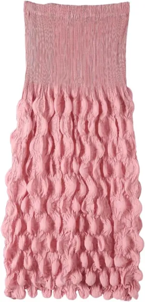Women Pleated Design A-Line Skirt for Elastic High Waist Solid Color Folds Skirts