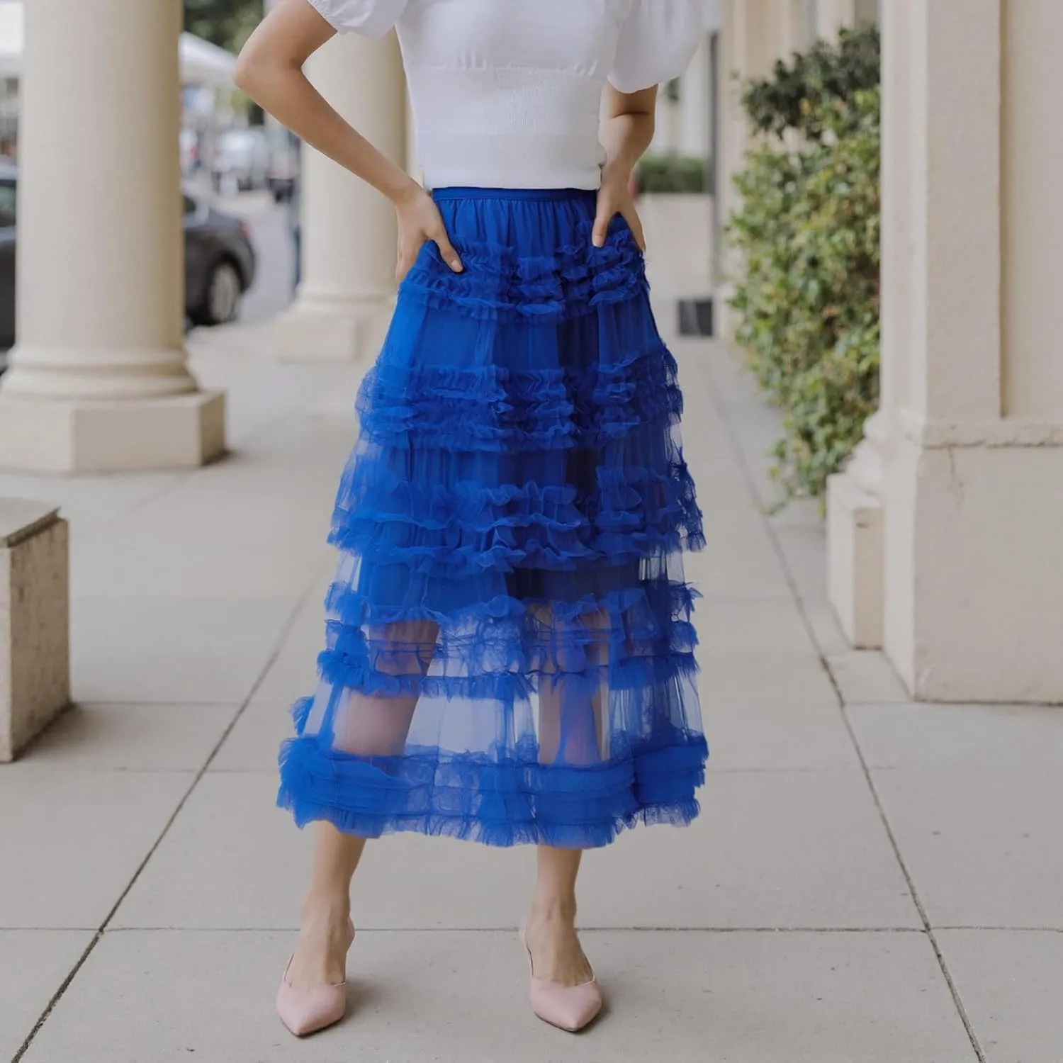 Women Puffy Tulle Maxi Skirt Layered A Line Tiered Ruffle Long Skirts Mesh Tutu Skirt Petticoat