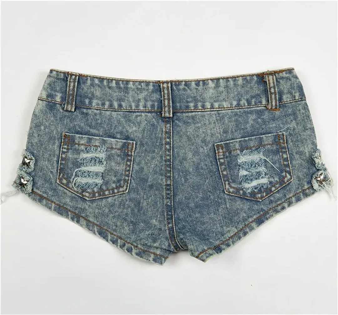 Women Sexy Sequin Low Waist Denim Jeans Shorts Mini Hot Pants Shorts