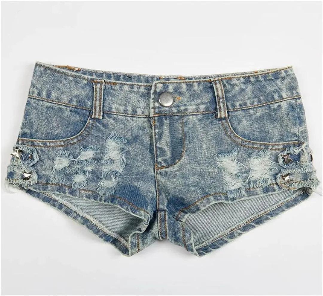Women Sexy Sequin Low Waist Denim Jeans Shorts Mini Hot Pants Shorts