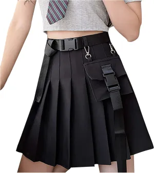 Women Stree Mini Skirts A-line Pocket Pleated Irregular Tooling Belt Skirt Womens Skirts Midi Length Tennis Skirt