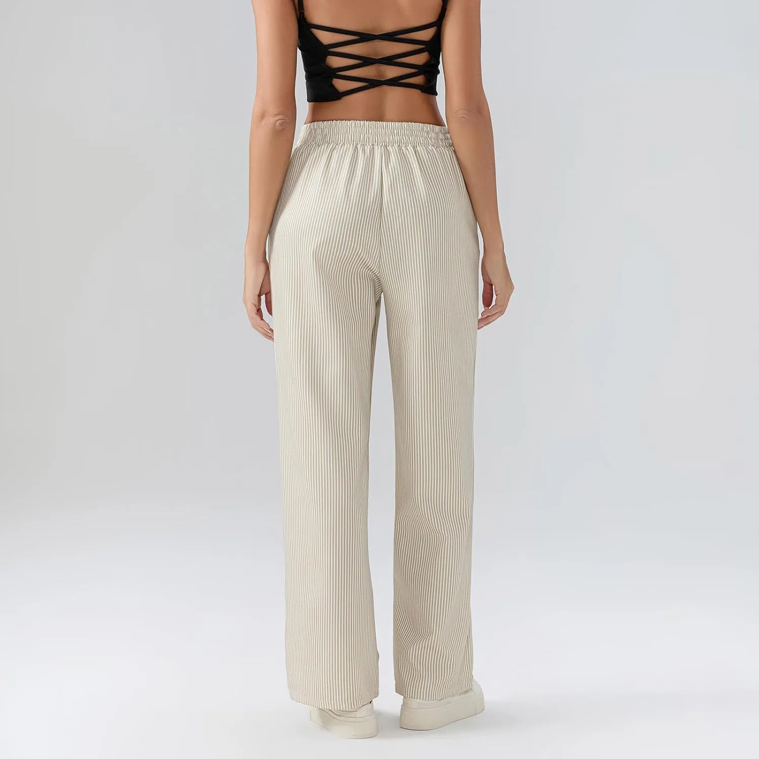 Women Stripe Print Pants Y2k Elastic High Waist Straight Leg Slim Fit Trousers Vintage Pj Pants Coquette Streetwear