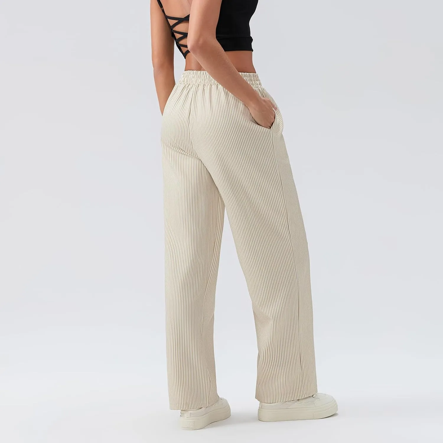 Women Stripe Print Pants Y2k Elastic High Waist Straight Leg Slim Fit Trousers Vintage Pj Pants Coquette Streetwear