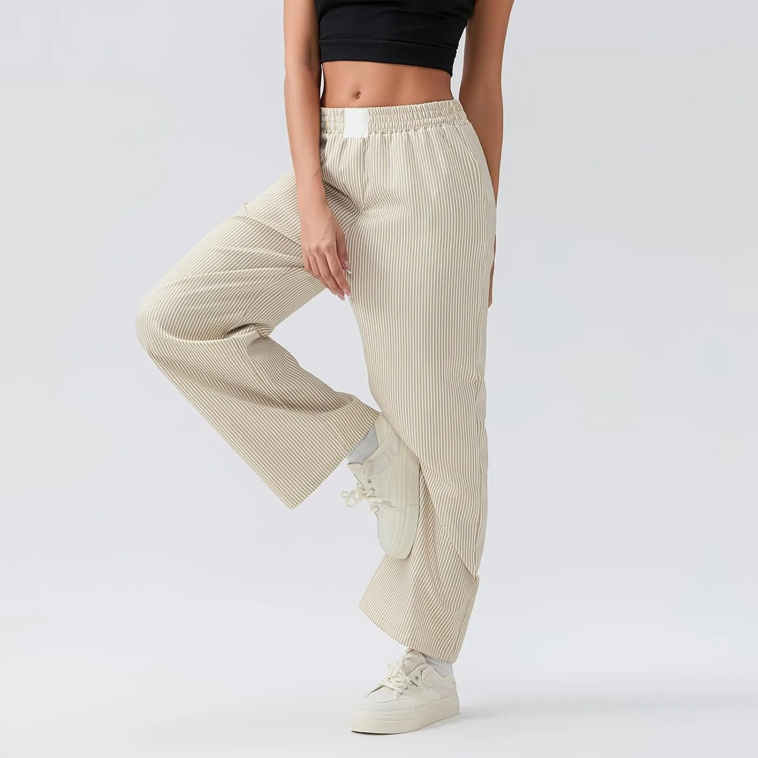 Women Stripe Print Pants Y2k Elastic High Waist Straight Leg Slim Fit Trousers Vintage Pj Pants Coquette Streetwear