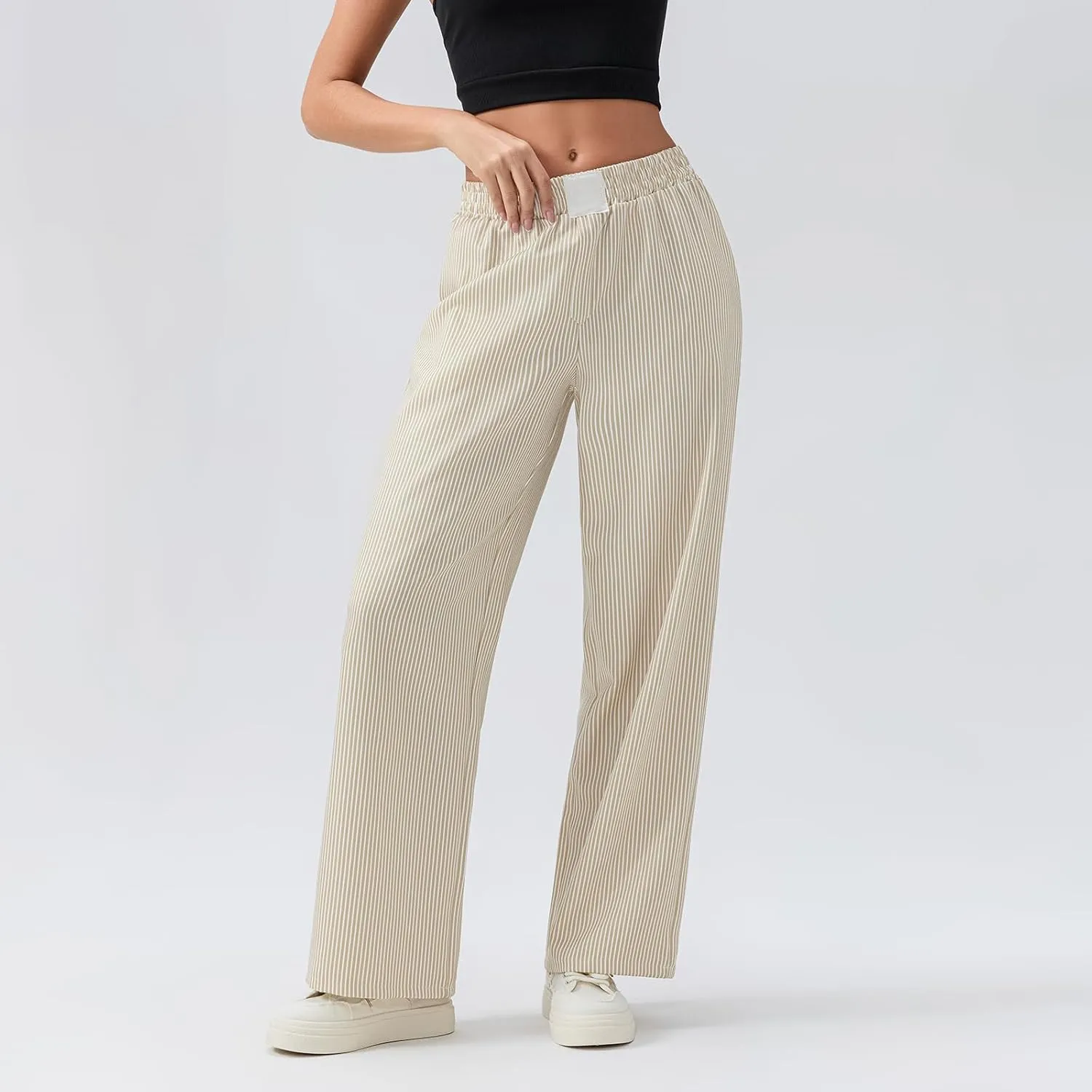 Women Stripe Print Pants Y2k Elastic High Waist Straight Leg Slim Fit Trousers Vintage Pj Pants Coquette Streetwear