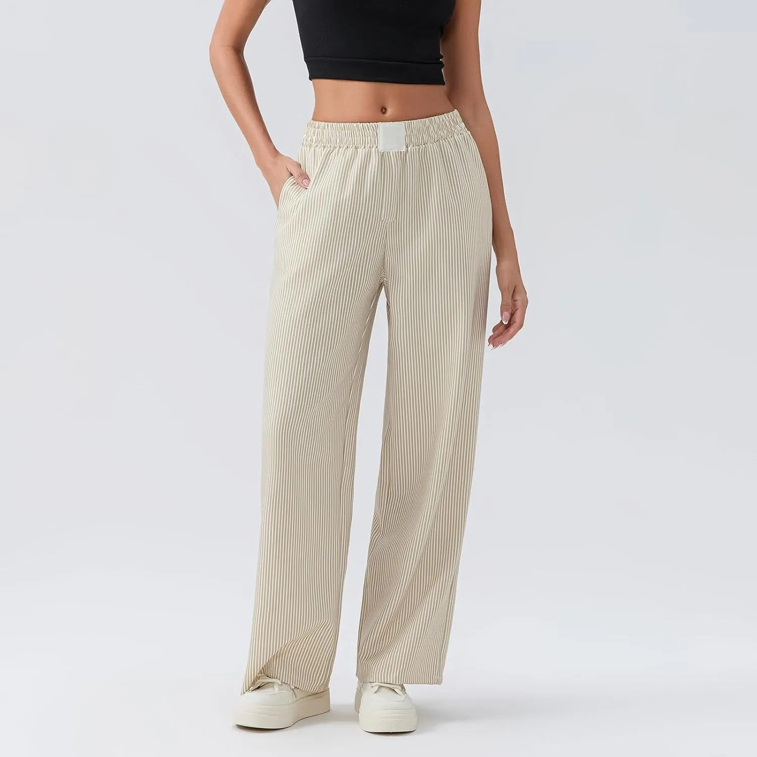 Women Stripe Print Pants Y2k Elastic High Waist Straight Leg Slim Fit Trousers Vintage Pj Pants Coquette Streetwear