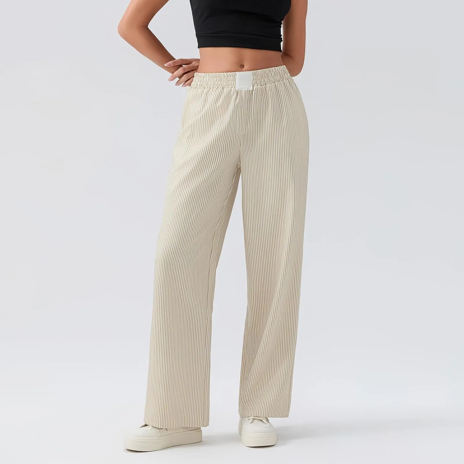 Women Stripe Print Pants Y2k Elastic High Waist Straight Leg Slim Fit Trousers Vintage Pj Pants Coquette Streetwear
