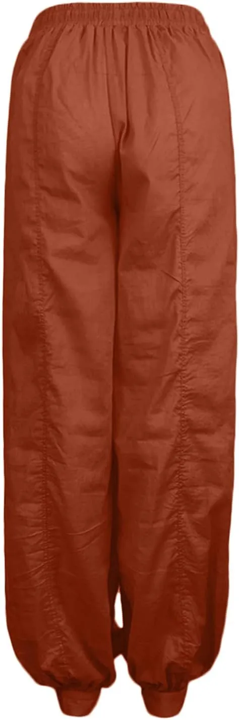 Women Wide Leg Trousers Solid Color Loose Casual Baggy Drawstring Yoga Pants Breathable Summer Cotton Linen Pants