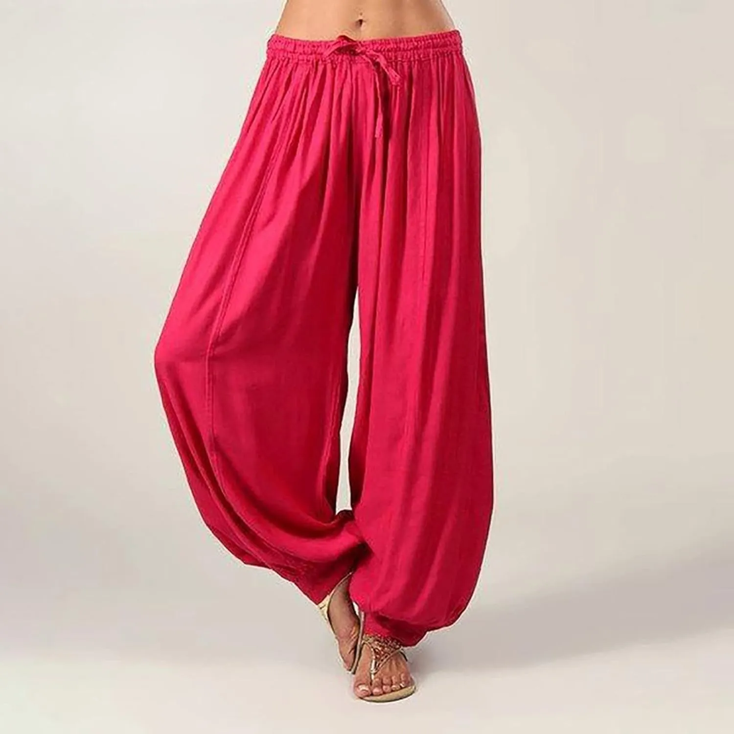 Women Wide Leg Trousers Solid Color Loose Casual Baggy Drawstring Yoga Pants Breathable Summer Cotton Linen Pants