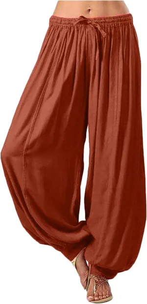 Women Wide Leg Trousers Solid Color Loose Casual Baggy Drawstring Yoga Pants Breathable Summer Cotton Linen Pants