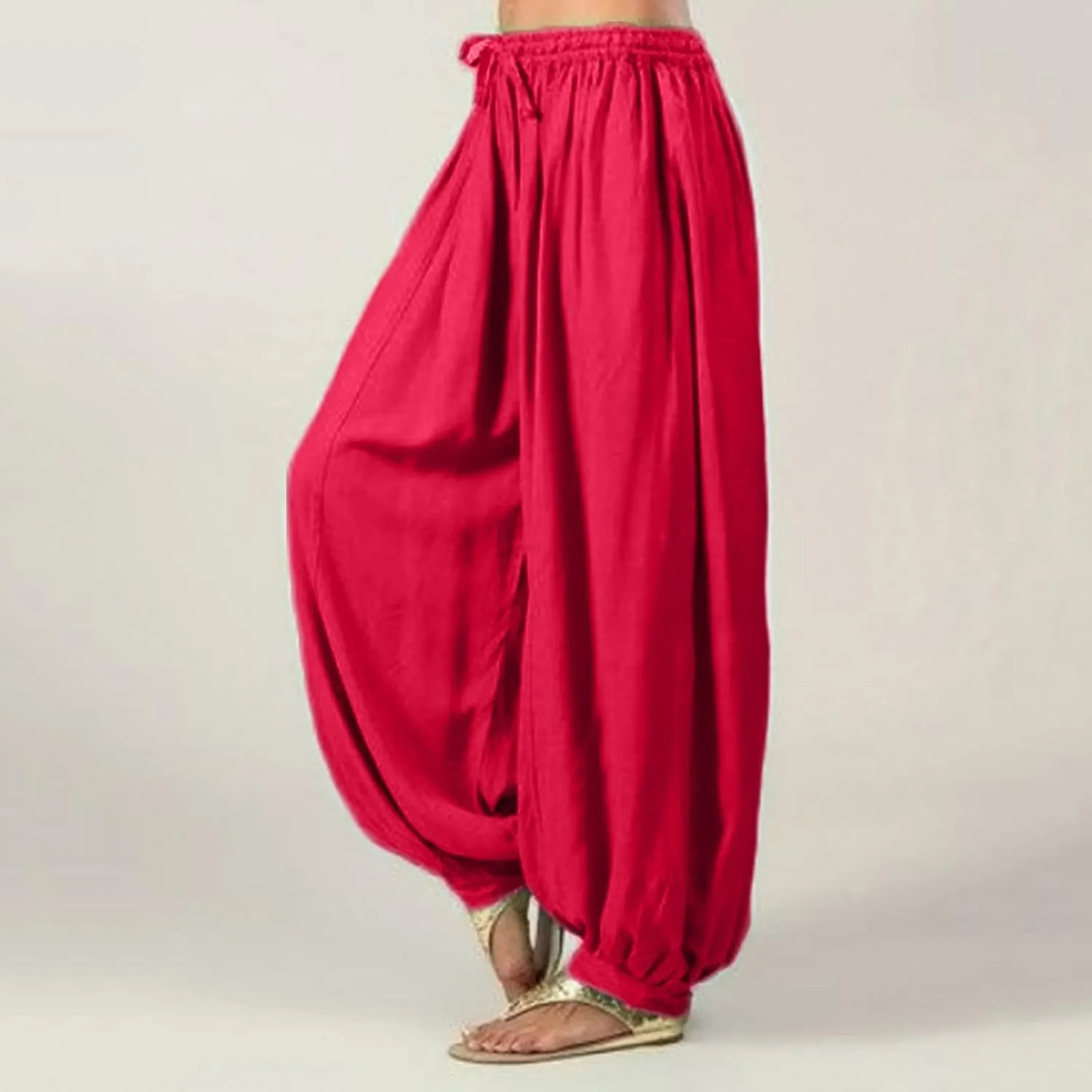 Women Wide Leg Trousers Solid Color Loose Casual Baggy Drawstring Yoga Pants Breathable Summer Cotton Linen Pants