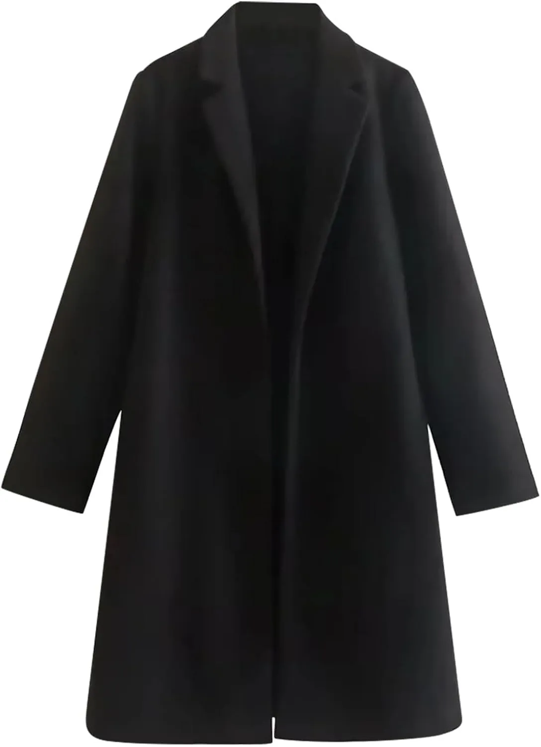 Women Winter Coats Wool Blend Mid Long Trench Coats Notch Lapel Open Front Pea Coat Elegant Work Office Jackets