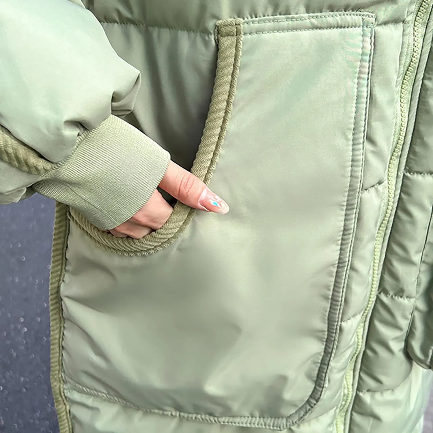 Women Winter Long Quilted Coat Maxi Length Puffer Jacket Padded Coat Cotton Hooded Long Sleeve with Oversized Pockets