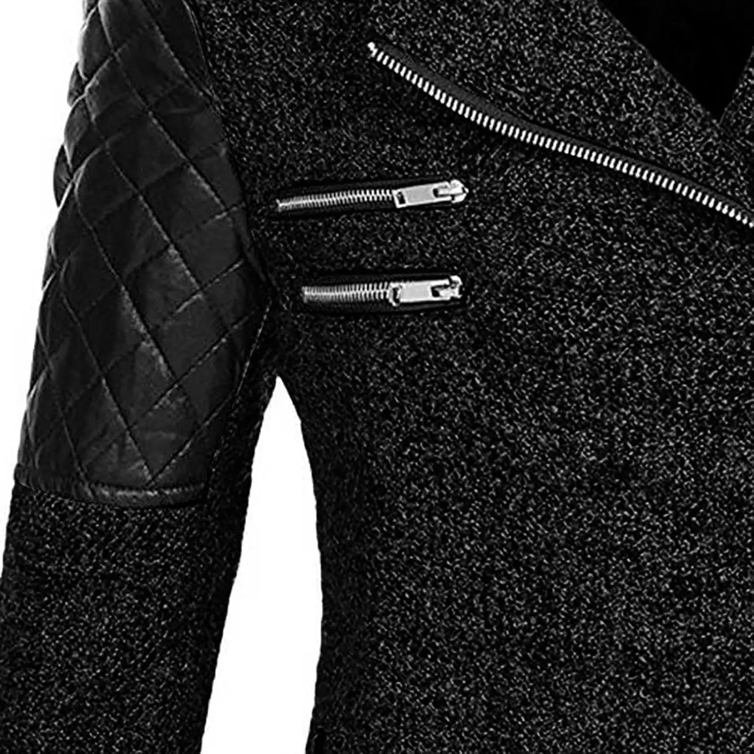 Women Wool Pea Coat Long Sleeve Hooded Long Winter Warm Thick Leather Jackets Zip Up Trench Outerwears Pockets
