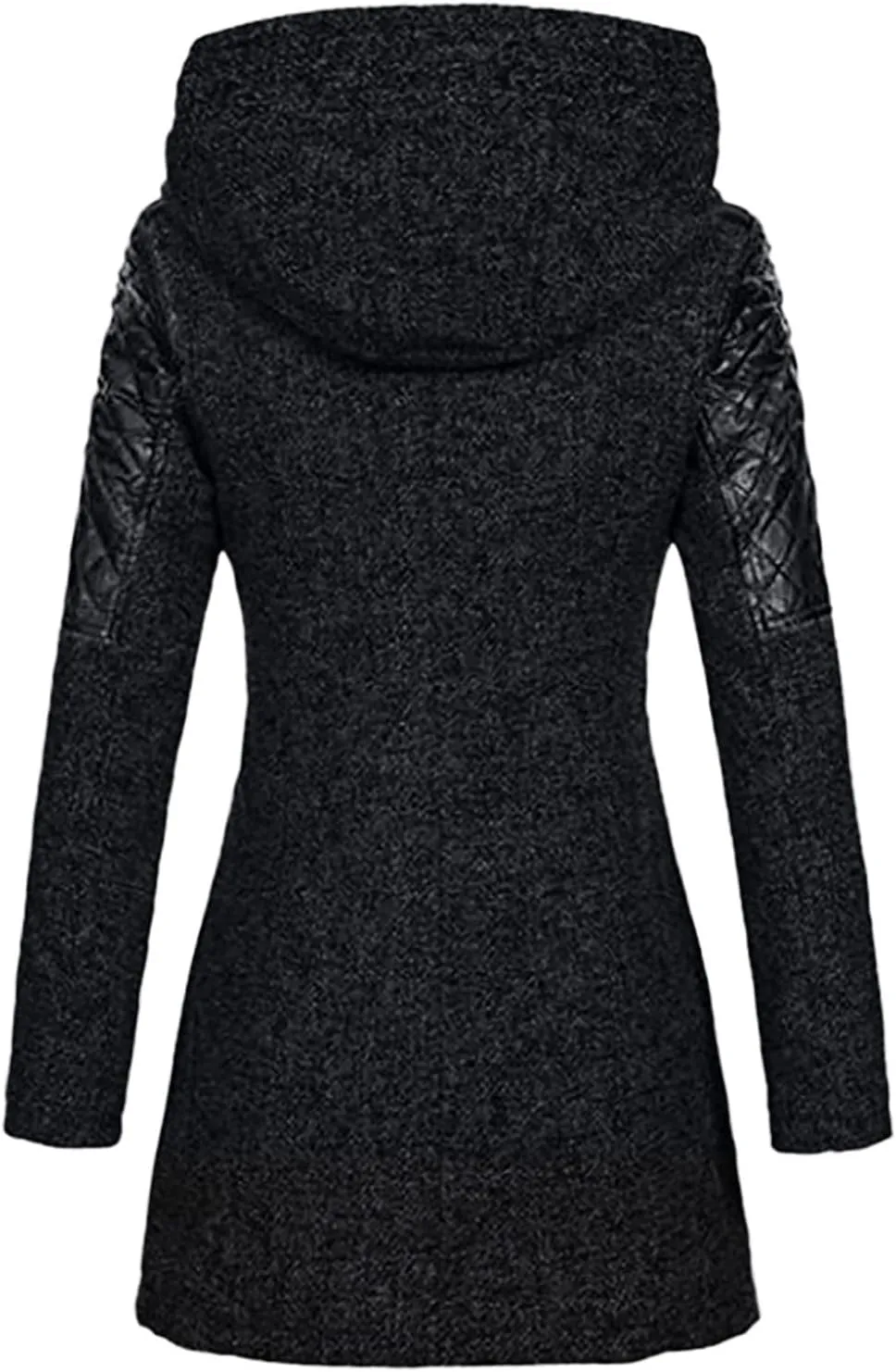 Women Wool Pea Coat Long Sleeve Hooded Long Winter Warm Thick Leather Jackets Zip Up Trench Outerwears Pockets