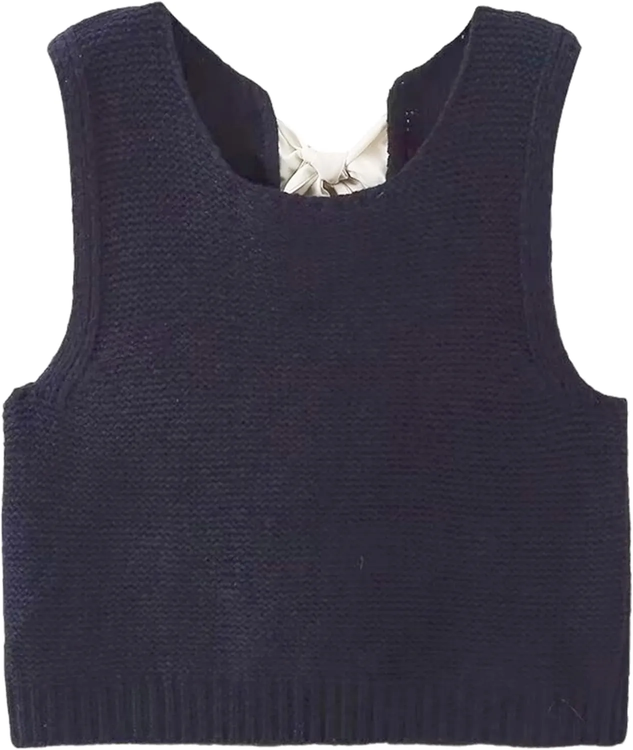 Women Y2k Bow Tie Sweater Vest Top Back Split Sleeveless Crochet Short Sweater Shirt Casual Knit Cardigan Tank Tops