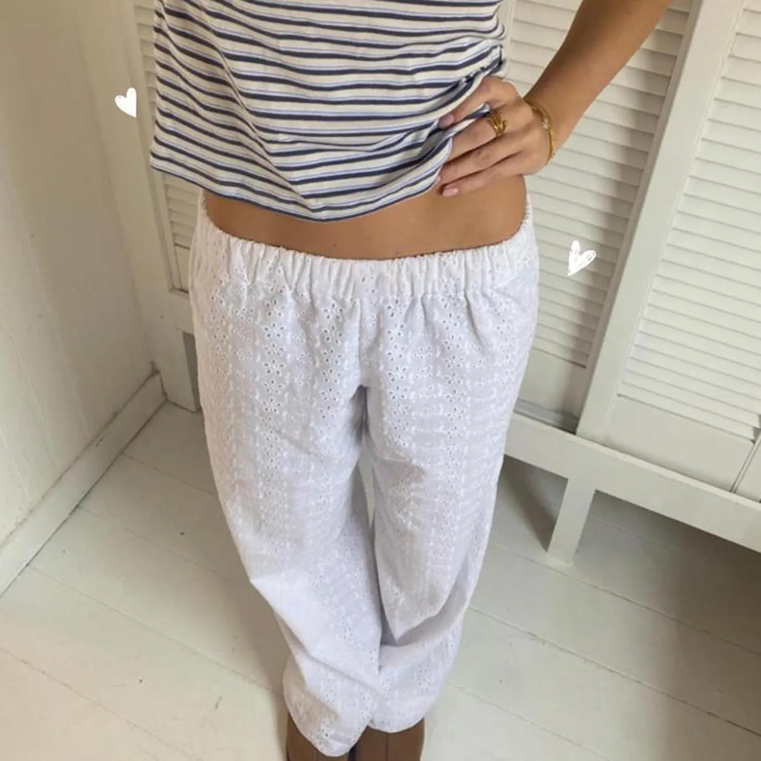 Women Y2K Lounge Bottoms Floral Eyelet Embroidery Elastic Waist Wide Leg Pants Casual Going Out Pants