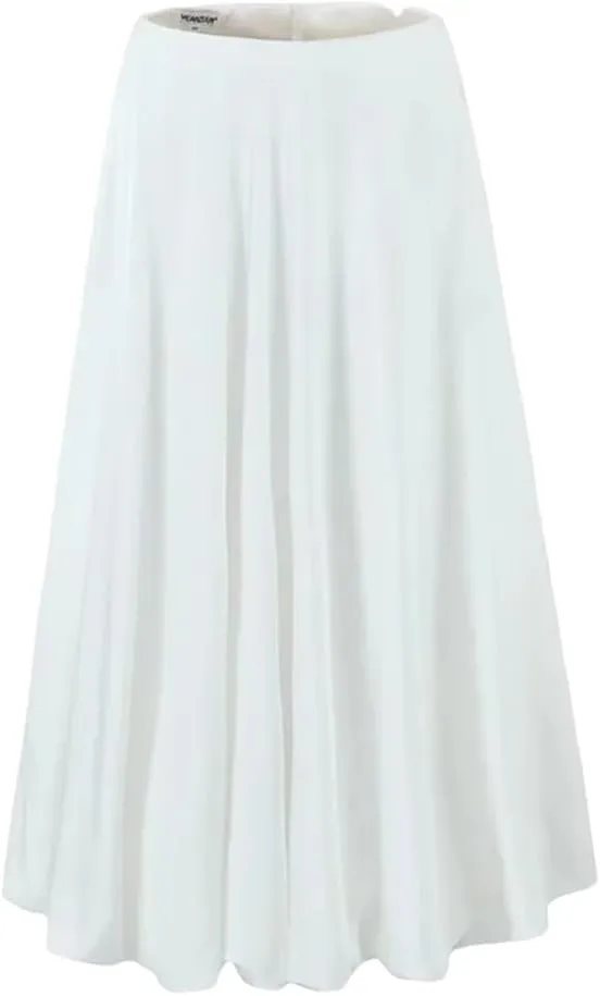 Women Zipper Solid Midi Skirt High Waist Pleated A Line Office Lady Ball Gown Skirts