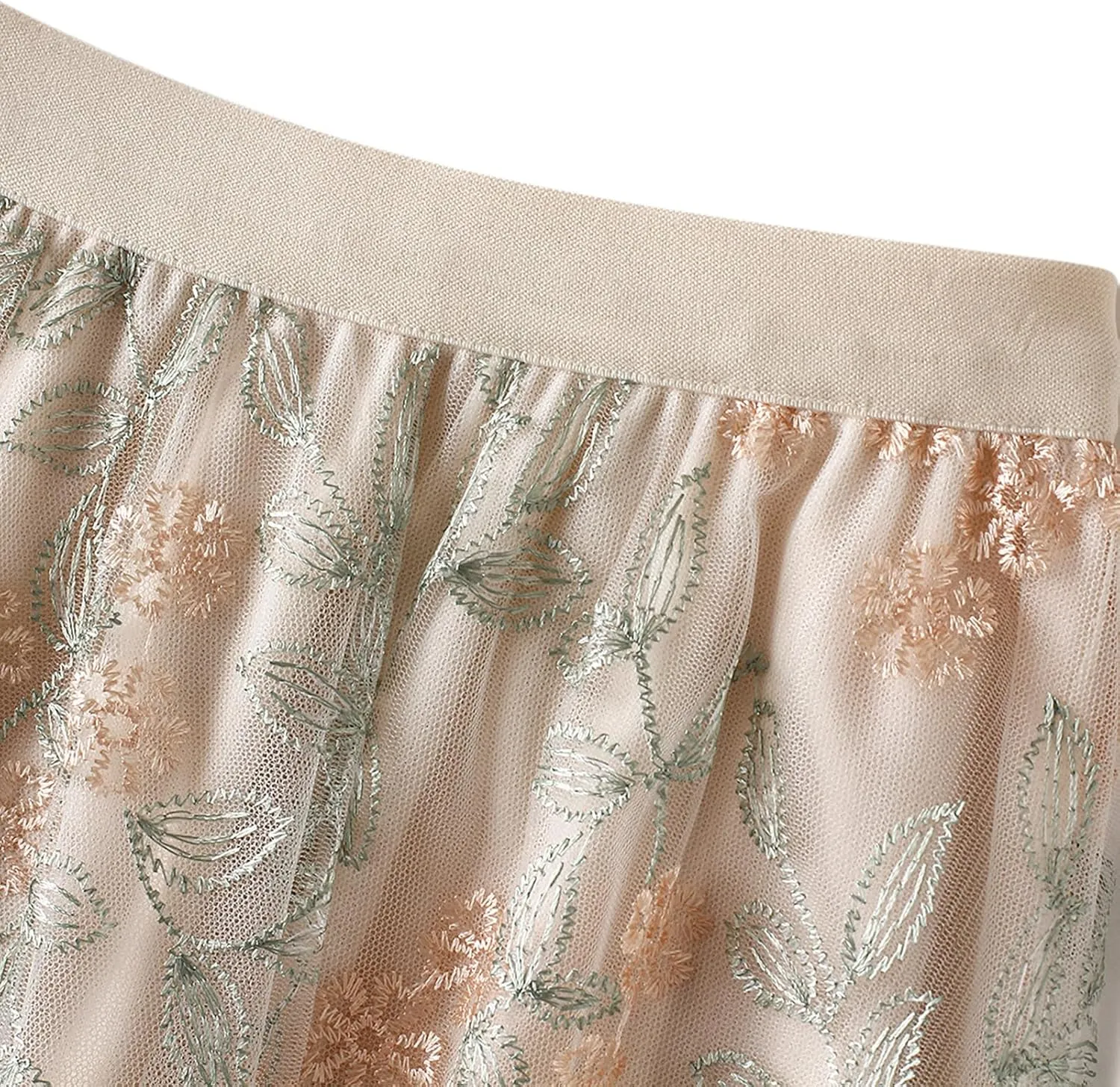 Women's 50s Vintage Floral Embroidery Midi Skirt High Waist Mesh Summer Cocktail Tea Party A-Line Layered Skirt