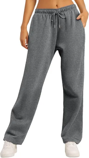 Womens Baggy Wide Leg Pants Drawstrings Cuffs Elastic Waisted Loose Palazzo Casual Harem Pants with Pockets