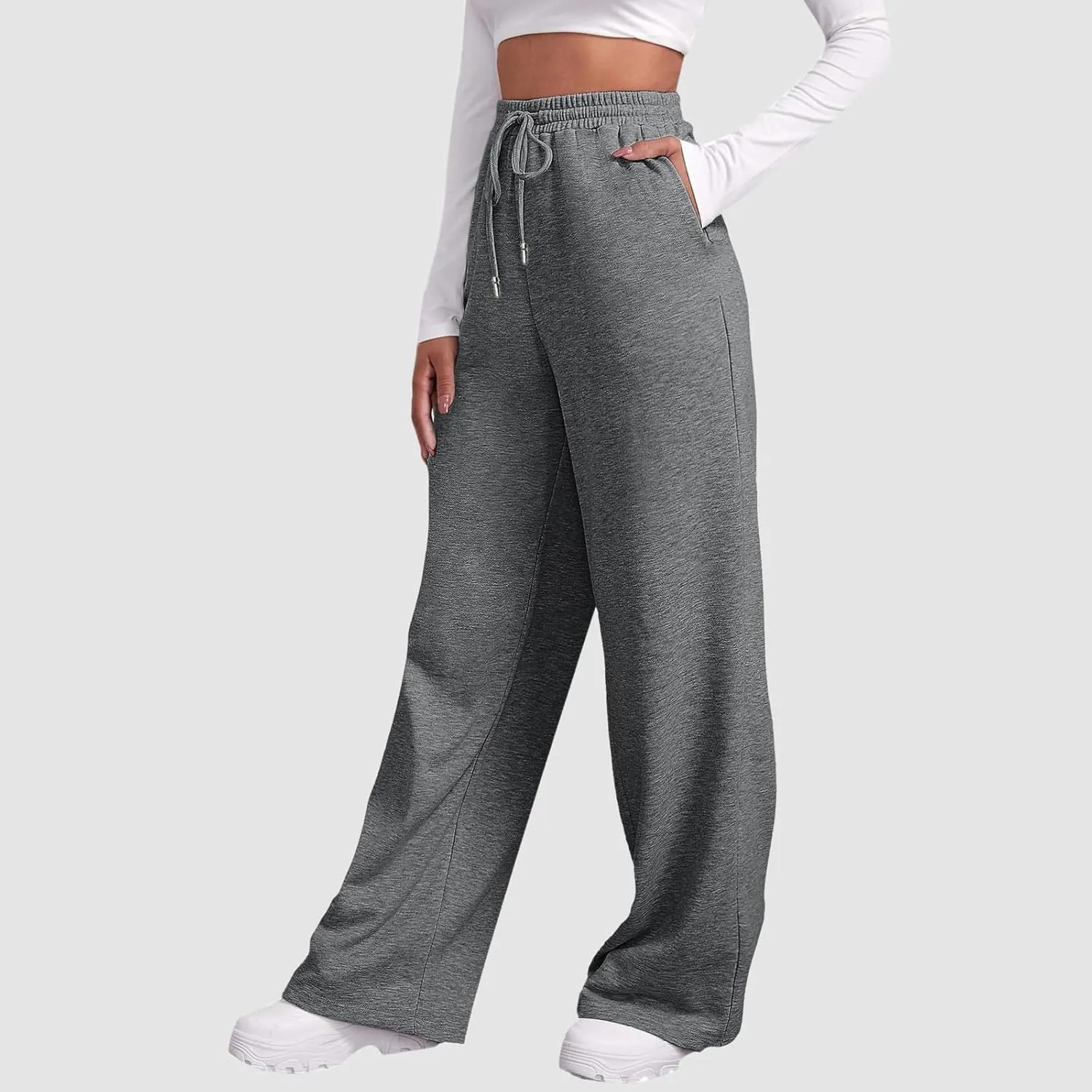 Womens Baggy Wide Leg Pants Drawstrings Cuffs Elastic Waisted Loose Palazzo Casual Harem Pants with Pockets