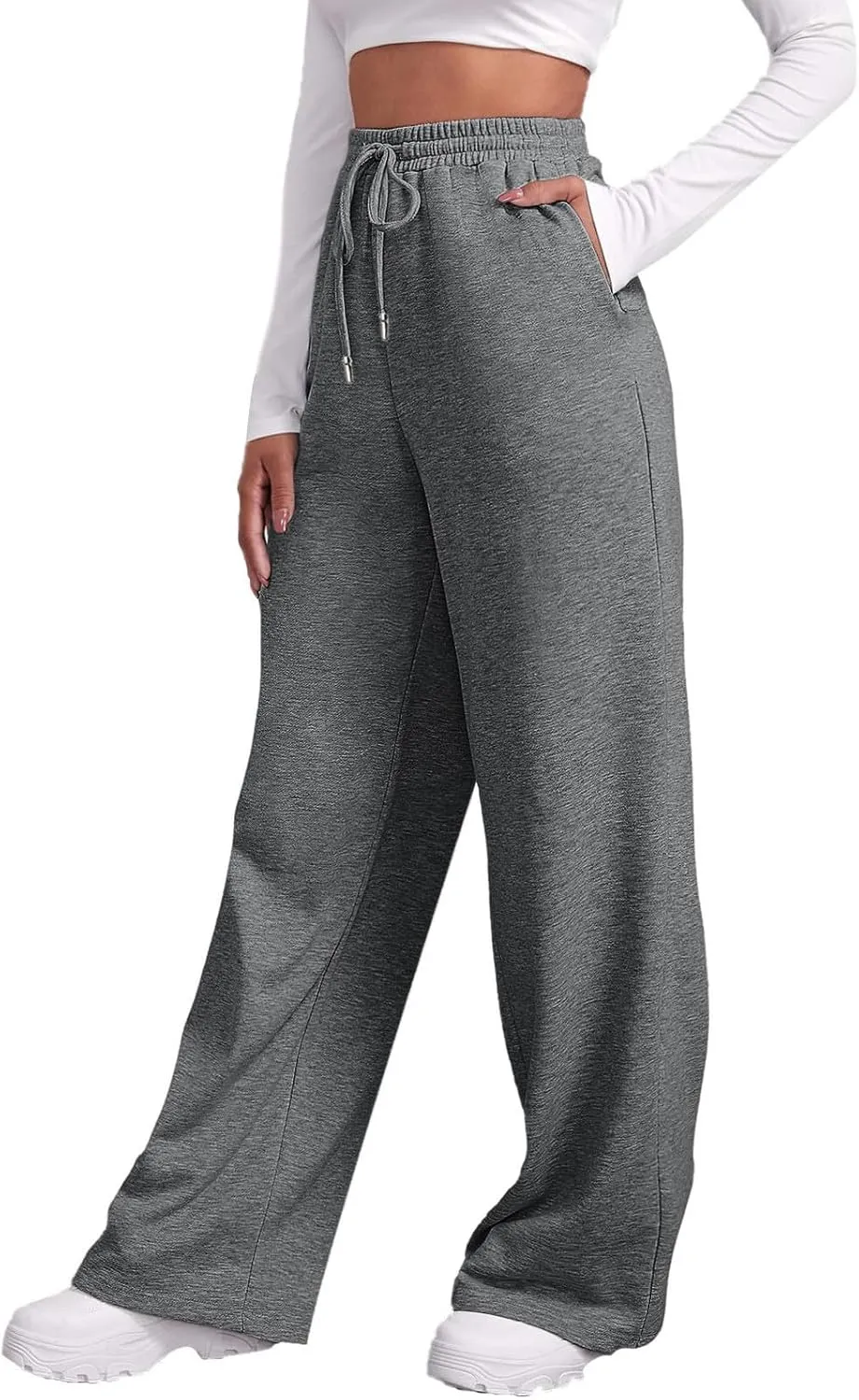 Womens Baggy Wide Leg Pants Drawstrings Cuffs Elastic Waisted Loose Palazzo Casual Harem Pants with Pockets