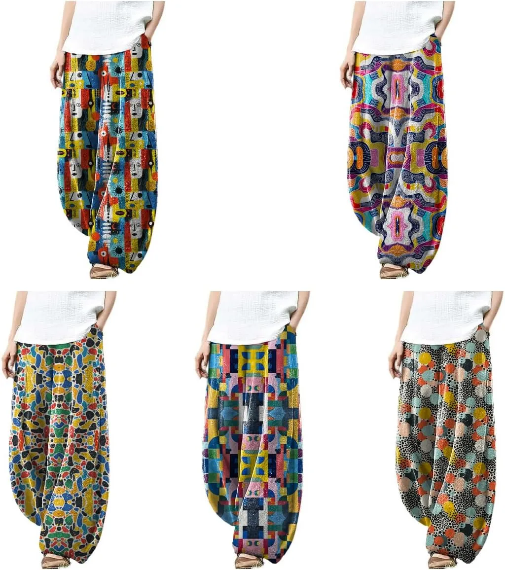 Womens Beach Pants Lounge Breathable Palazzo Pants with Pockets Flowy Pants Fashion Beach Clothes for Women