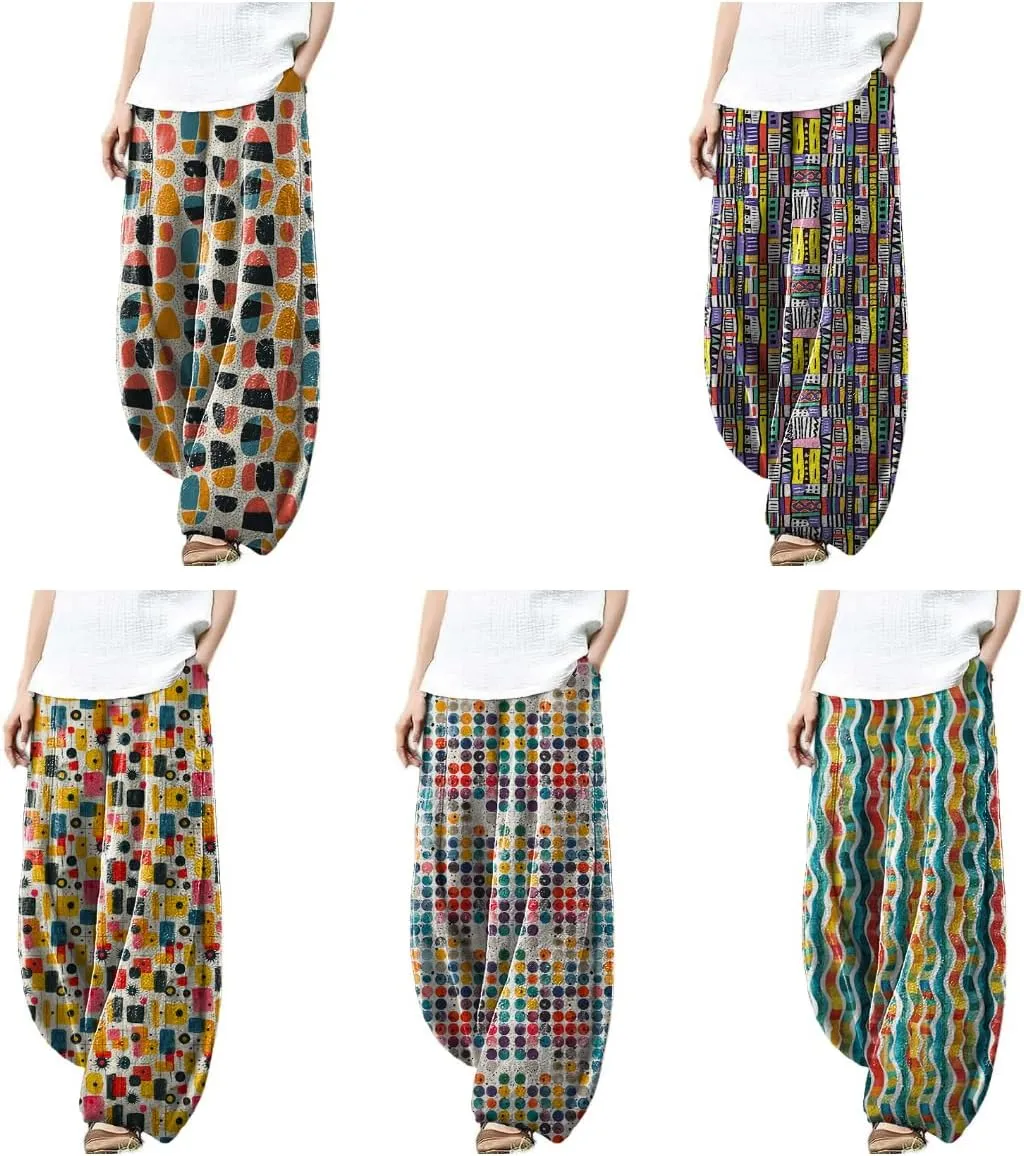 Womens Beach Pants Lounge Breathable Palazzo Pants with Pockets Flowy Pants Fashion Beach Clothes for Women