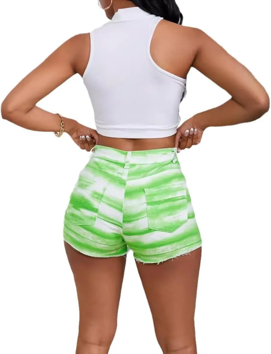 Womens Blue Ripped Denim Jean Shorts Frayed Denim Shorts for Summer